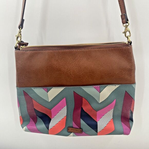 FOSSIL Fiona Crossbody Convertible Bag Purse Multicolor Geometric Chevron - Picture 3 of 12